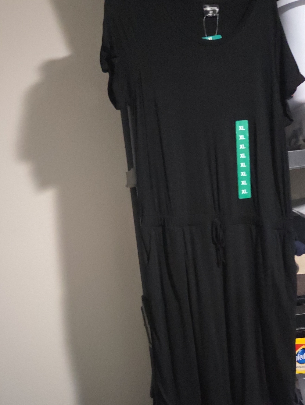 Women's Black Maxi Drawstring Waist Short-Sleeve Dress